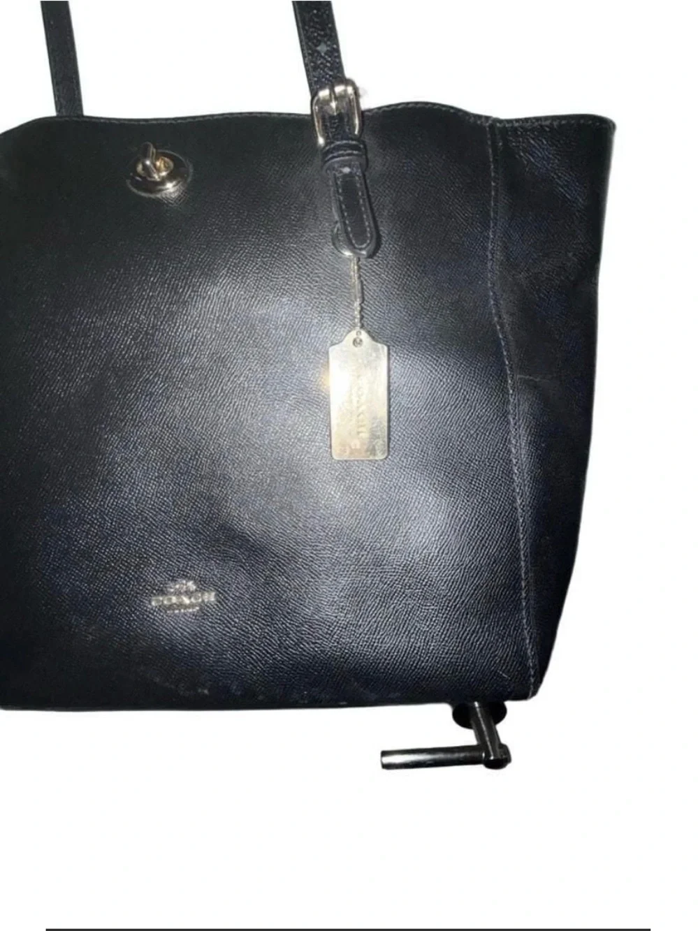 Coach Black Leather Tote with Gold Accent Tag